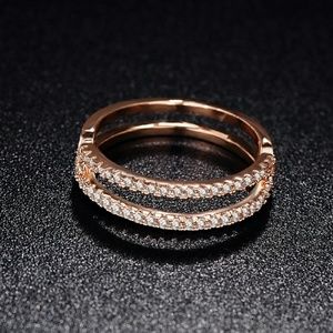 Rose Gold Double Band Ring with Cubic Zirconia Pave Setting Size 9